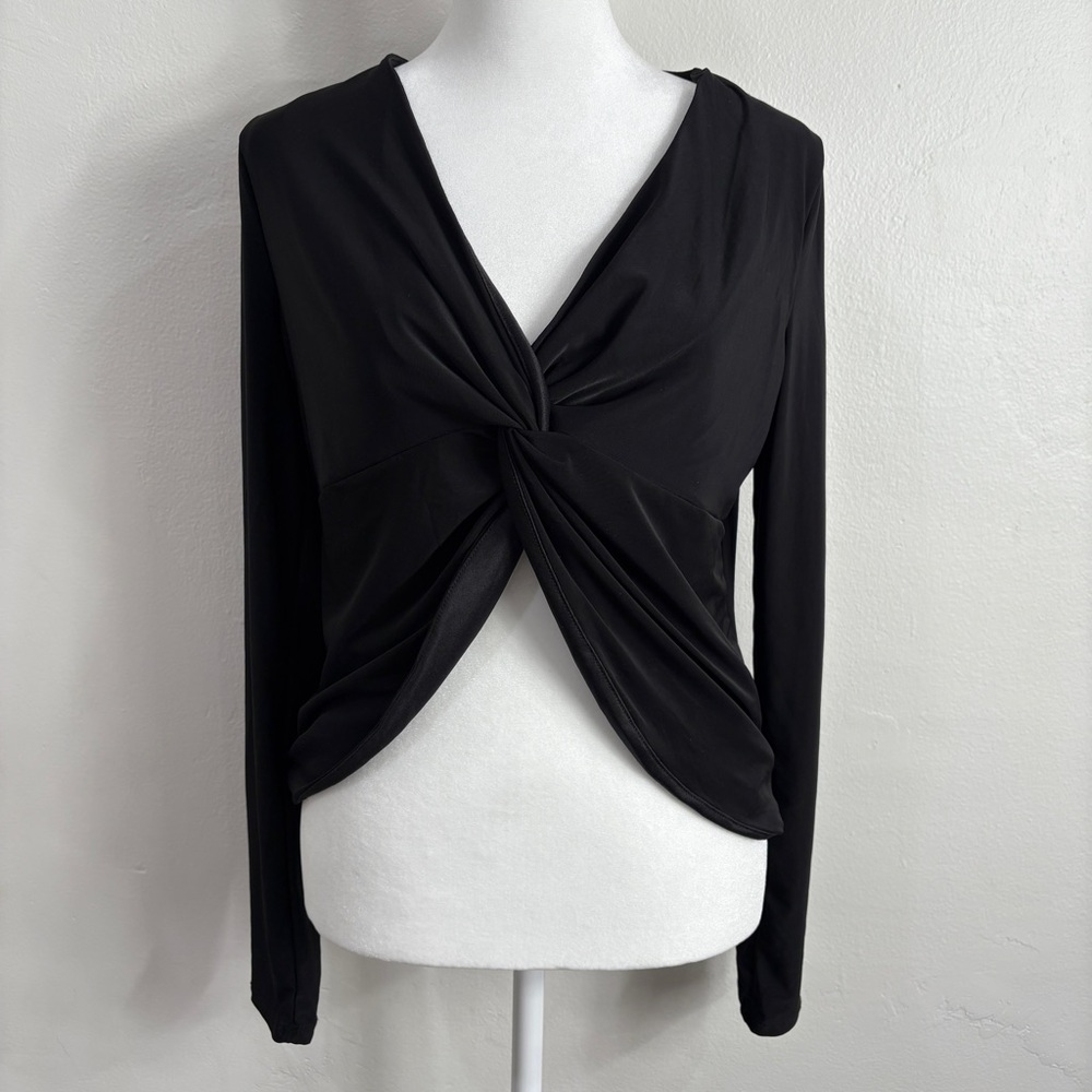 Black Asymmetrical Tie Front Blouse
